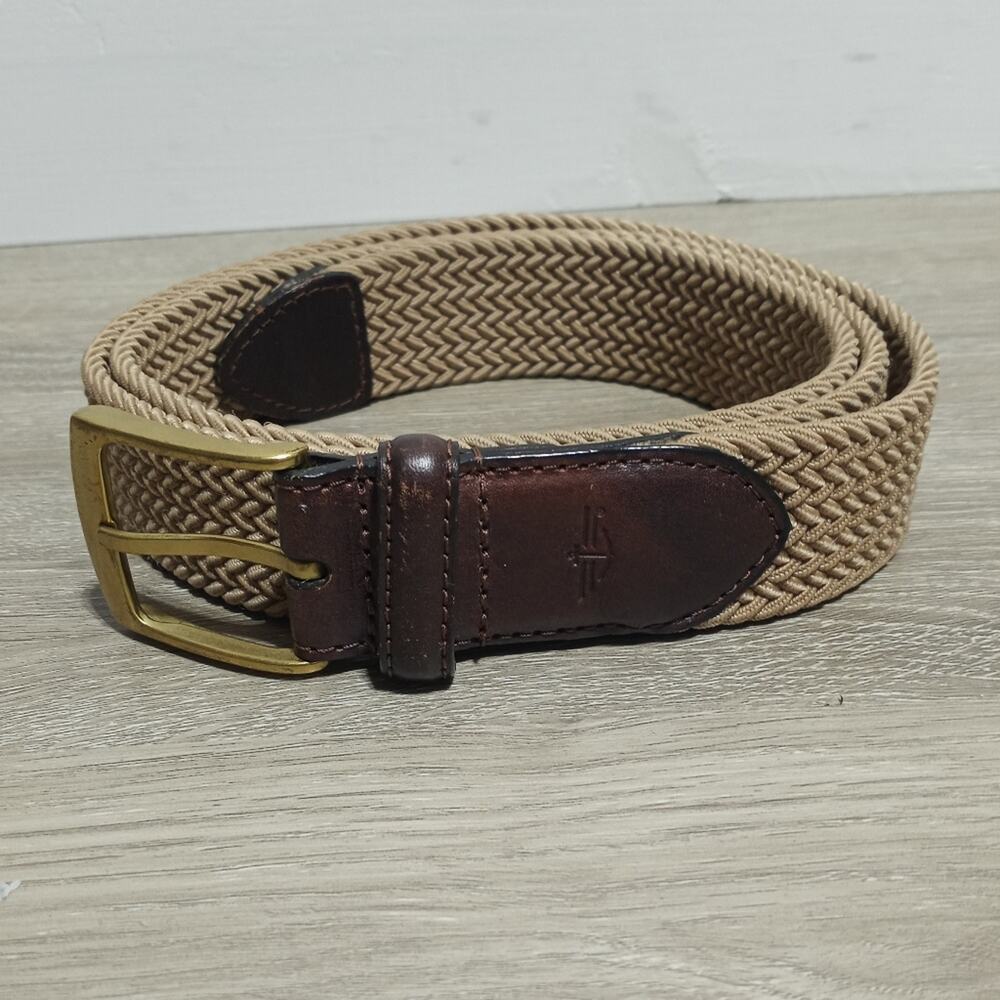 Docker's Men's Stretch Fabric Braided Belt Tan And Brown With Gold Buckle 42/105